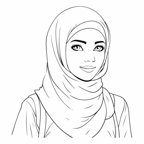 Beautiful muslim woman with hijab in sketch style.