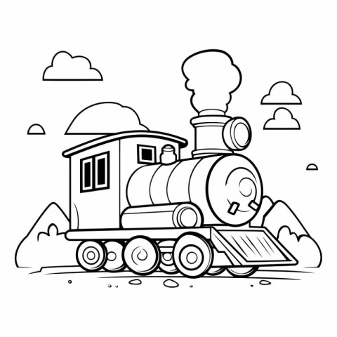 Cartoon train with a locomotive for coloring book.