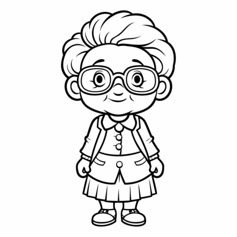 Black and White Cartoon Illustration of Cute Little Boy Student