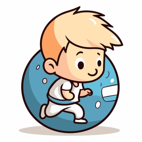 Cute little boy playing in the space design.