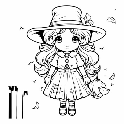 Cute cartoon girl in a hat for coloring book.