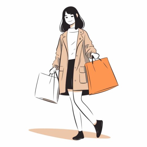 Illustration of a young woman with shopping bags.