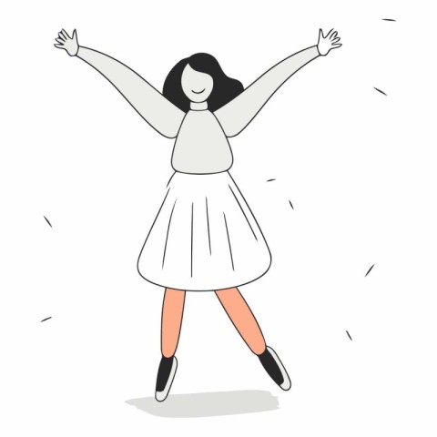 Vector illustration of a girl in a white dress with raised hands