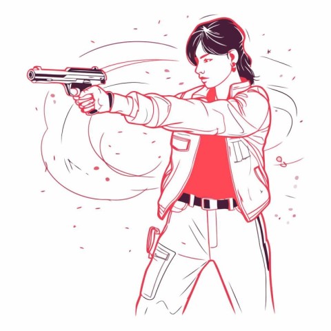 Vector illustration of a girl with a gun on a white background.