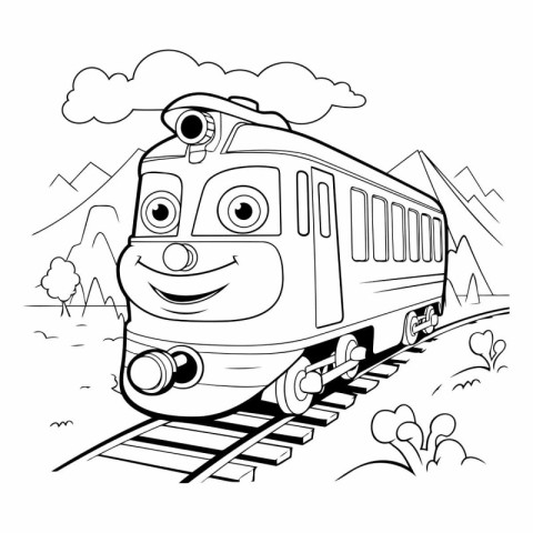 Cartoon Illustration of Funny Train or Steam Train Character for