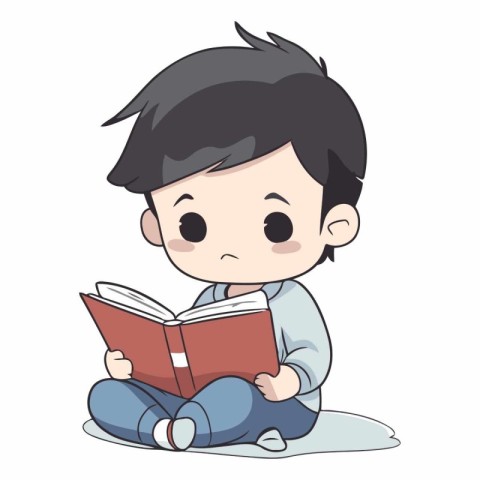 Boy reading a book on white background. Eps 10.