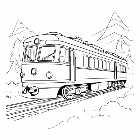 Train in the mountains. Coloring book for adults.