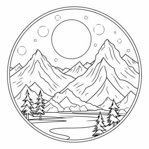 Mountains and river icon. Outline illustration of mountains and