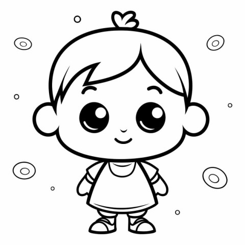 Black and White Cartoon Illustration of Cute Baby Boy Character