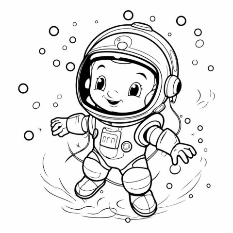 Cute cartoon astronaut in space suit for coloring book.