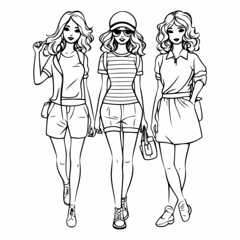 Fashion girls in sketch-style. Girls in summer clothes.