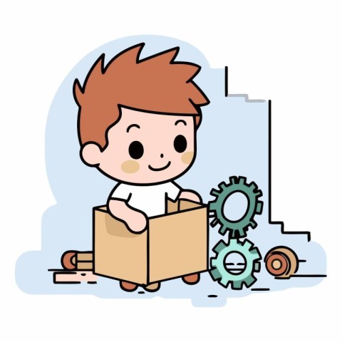 Businessman holding a box with gears and cogwheels.