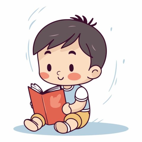 Illustration of a Little Boy Reading a Book