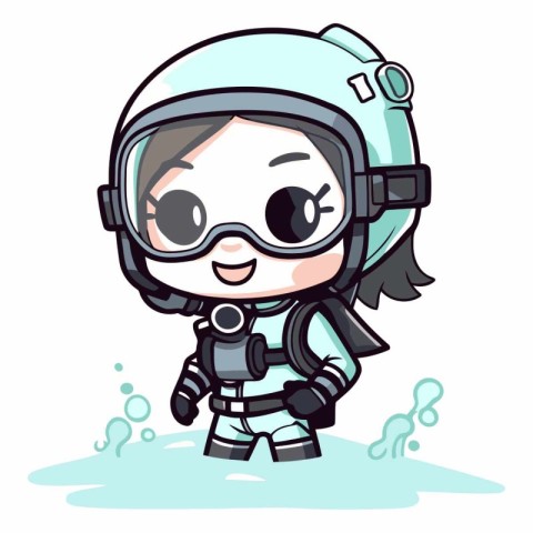 Illustration of a cute cartoon girl astronaut on a white backgro