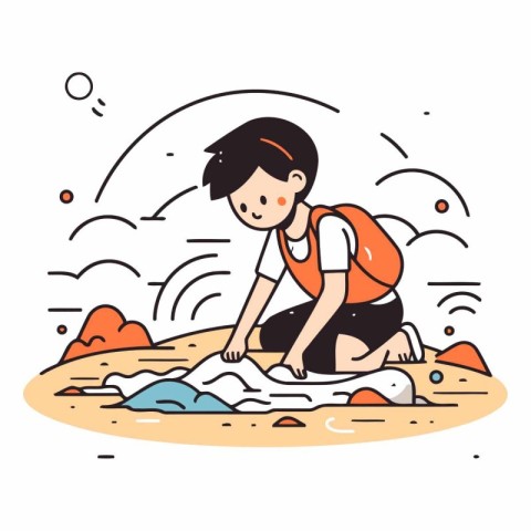 Vector illustration of a girl on the beach. The girl is engaged