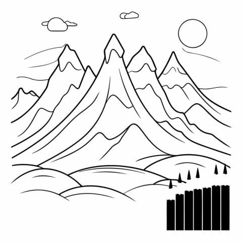 Mountains landscape. Black and white illustration of a mountain