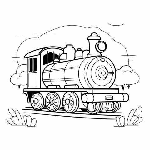 Steam locomotive. black and white vector illustration on white b