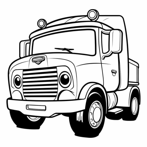 Illustration of a Pickup Truck - Black and White Cartoon Style