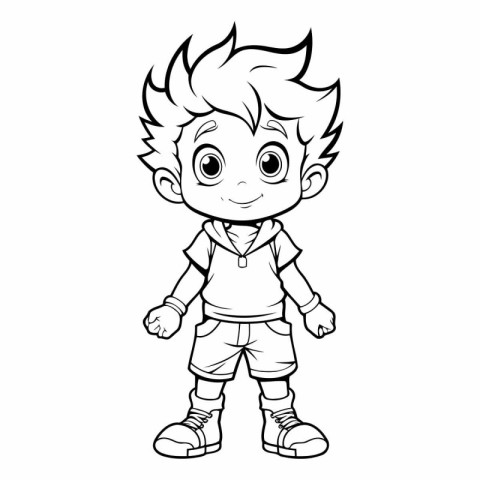 Coloring Page Outline Of a Cute Little Boy Cartoon Character