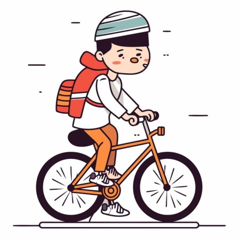 Boy riding a bicycle in a flat cartoon style.