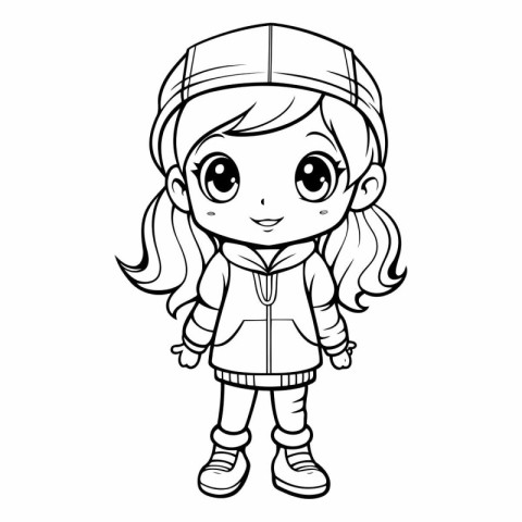 Coloring Page Outline Of a Cute Little Girl Cartoon Character