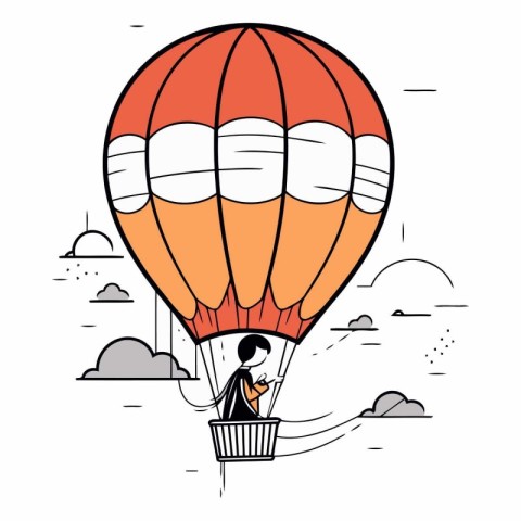 Illustration of a man flying in a hot air balloon