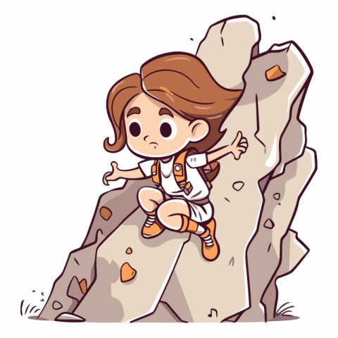 Climber girl climbing on the rock of a cartoon character.