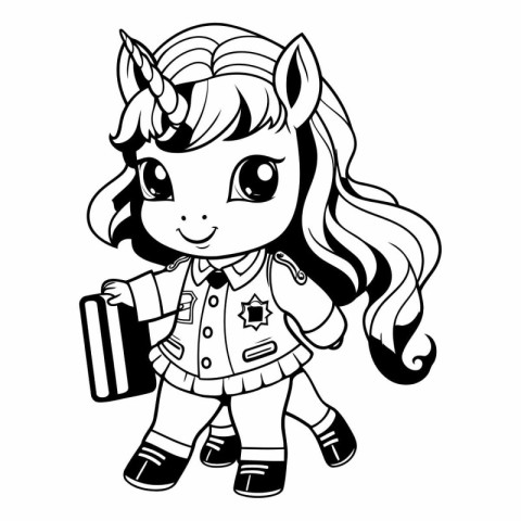 Black and White Cartoon Illustration of Cute Little Unicorn Fant