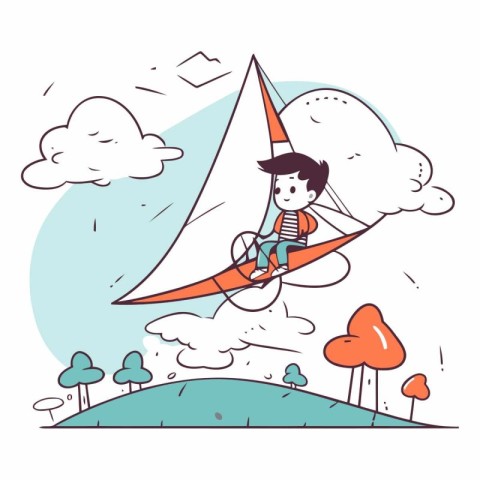 Windsurfing concept. Hand drawn vector illustration in cartoon s