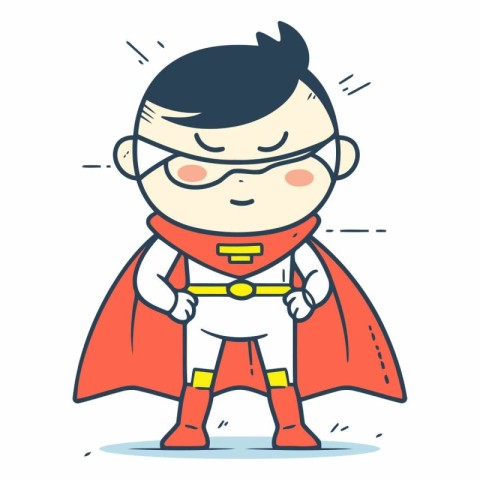 Superhero boy cartoon character in doodle style.