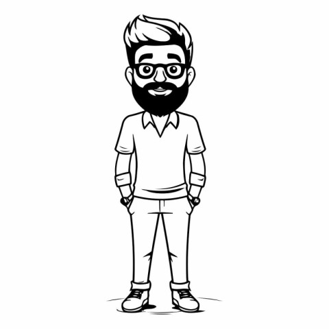 hipster man with beard and glasses cartoon character vector illu