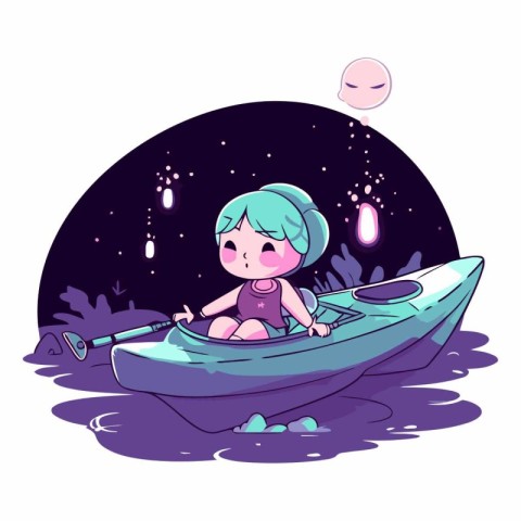 Cute little girl kayaking in the night.