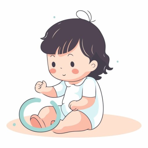 Cute little baby boy sitting on the floor with pacifier.