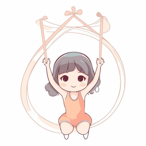 Cute little girl in a swimsuit on a swing.