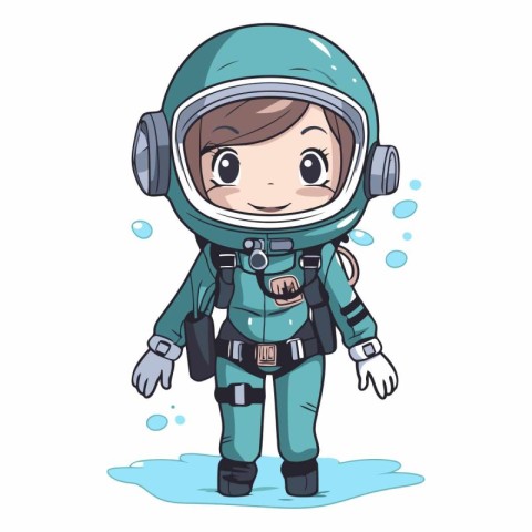 Cute little cosmonaut girl in space suit