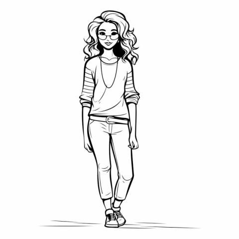 Beautiful young woman walking. sketch for your design