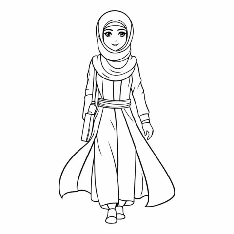 Arabic woman in traditional clothes for coloring book.