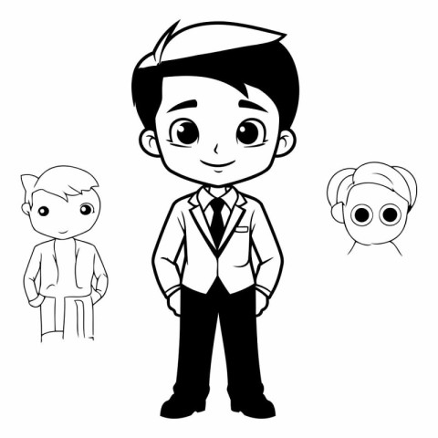 businessman and children avatar cartoon character black and whit