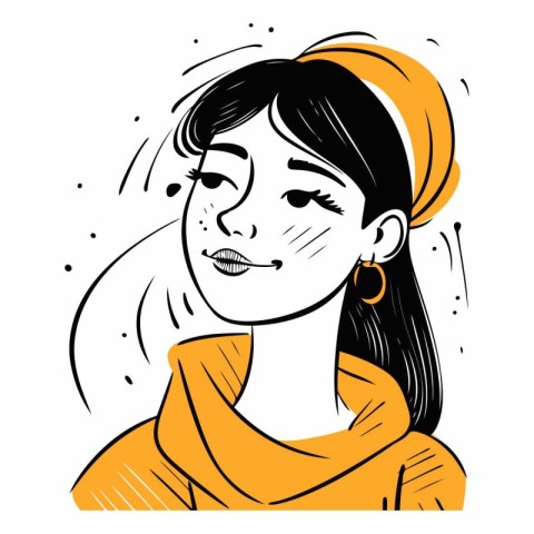 Vector illustration of a girl with a headache in a yellow coat.