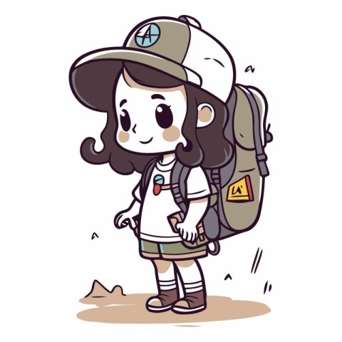 Illustration of a Cute Girl Wearing a Cap and Backpack