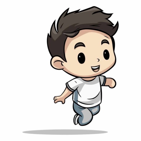 Cute Little Boy Running - Colorful Cartoon Character Vector Illu