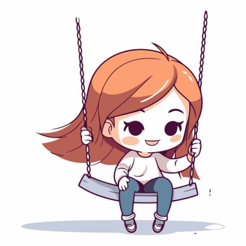 Cute little red-haired girl sitting on a swing.