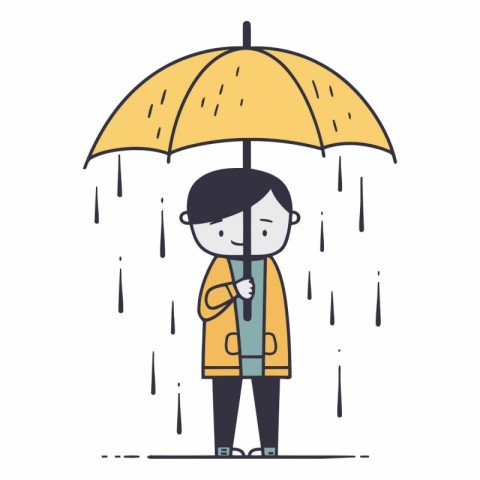 Illustration of a boy in raincoat with an umbrella - vector