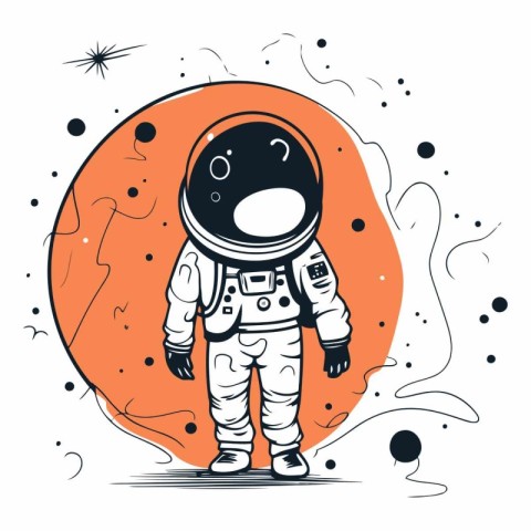 Astronaut in outer space. Doodle style.