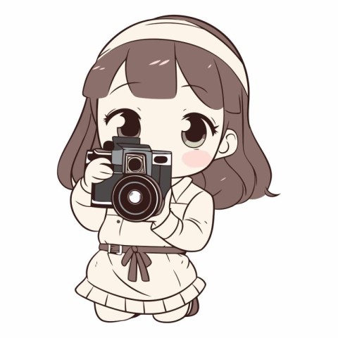 Illustration of a cute little girl taking a photo with a camera