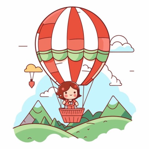 Cute little girl flying in a hot air balloon.