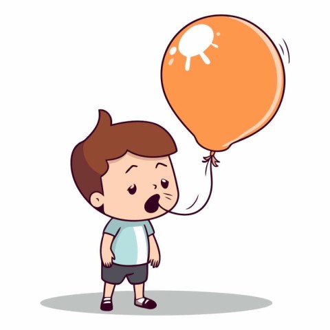 Surprised boy with balloon. Cartoon style.