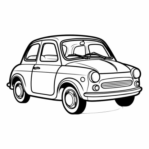 Retro car isolated on white background in sketch style.