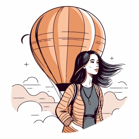 Beautiful woman with hot air balloon in hand.