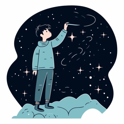 Vector illustration of a young man holding a telescope in the st